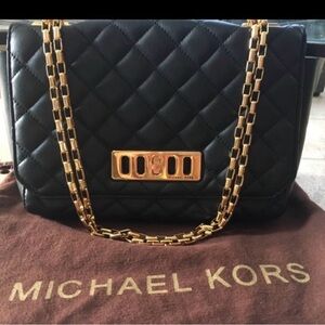 Michael Kors Black Quilted Shoulder Bag with Gold Chain